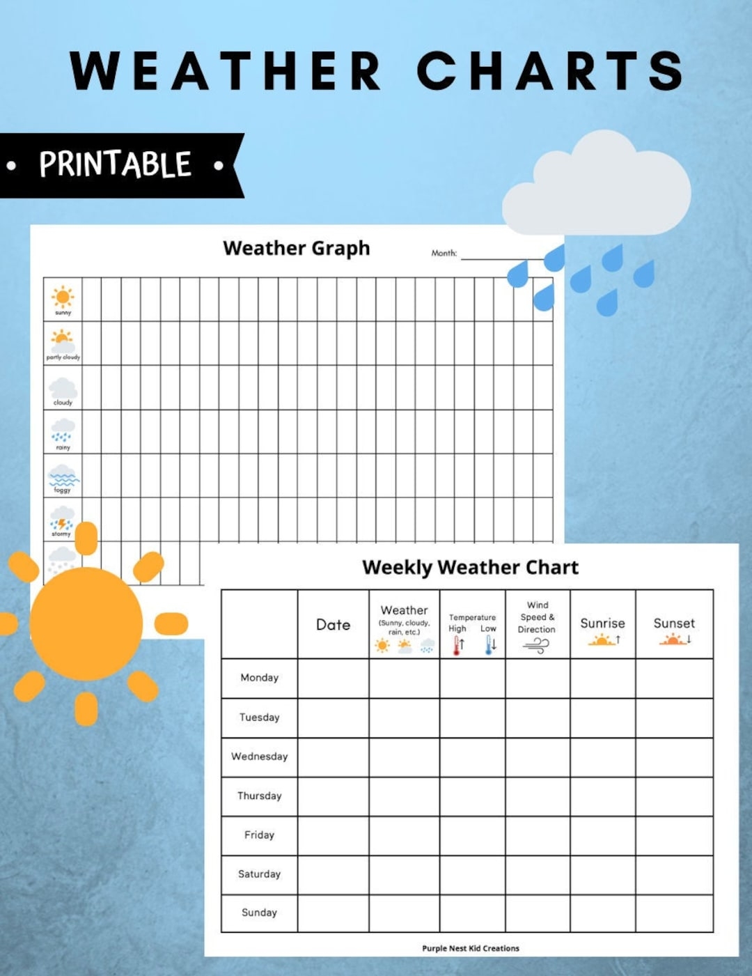 Weather Charts Monthly Weekly Graphing Worksheets digital Download Etsy Weather Charts Monthly Weekly Graphing Worksheets digital Download Etsy