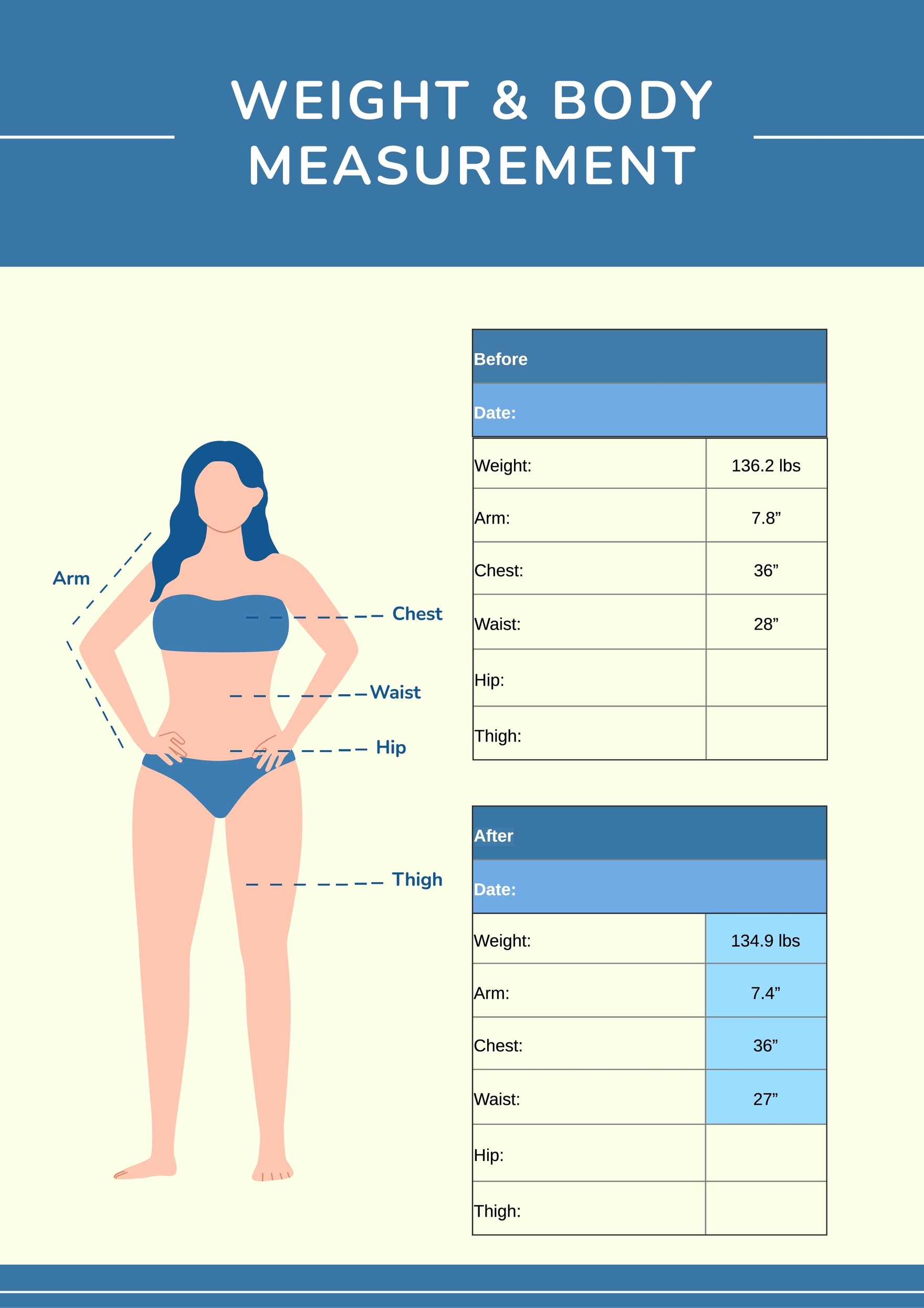 Printable Body Measurement Chart Weight Loss
