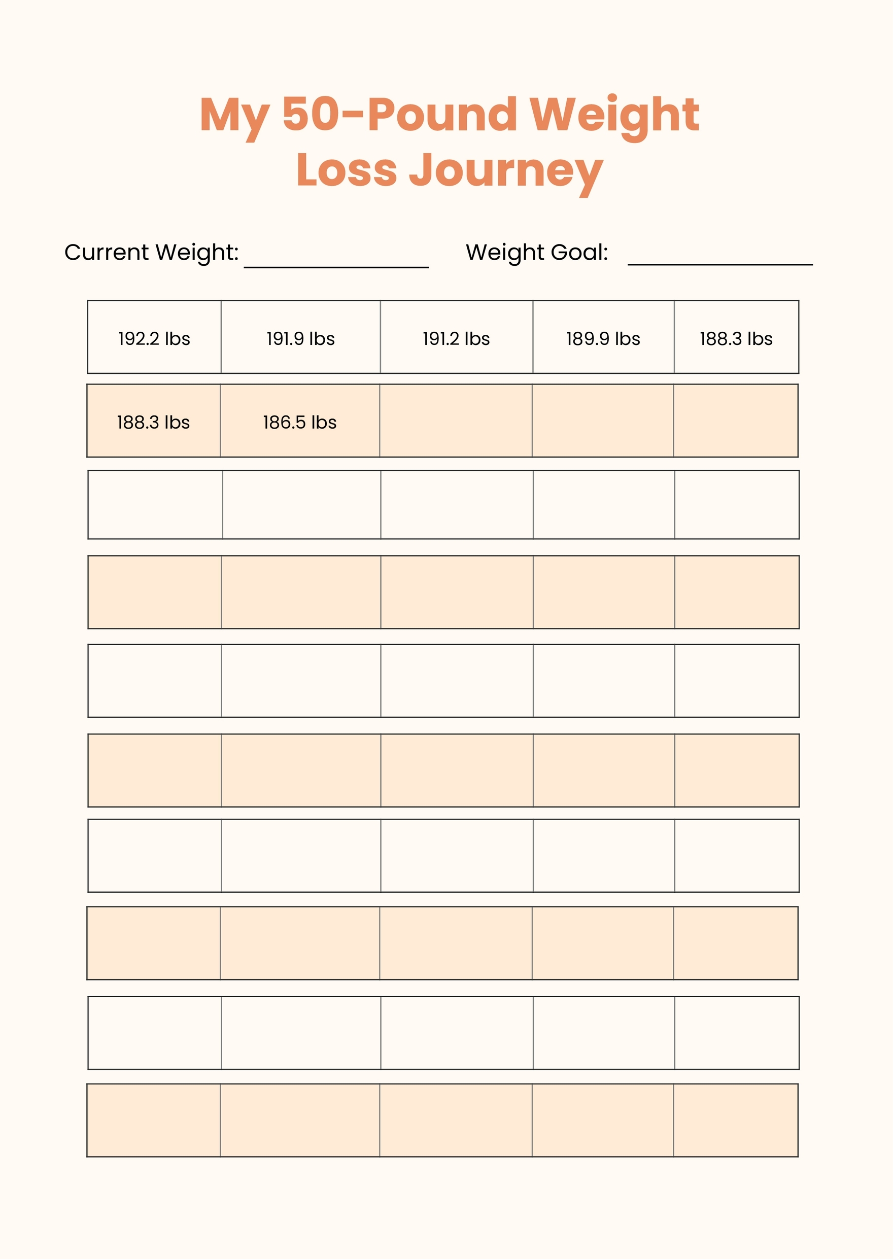Printable Weight Loss Chart In Pounds