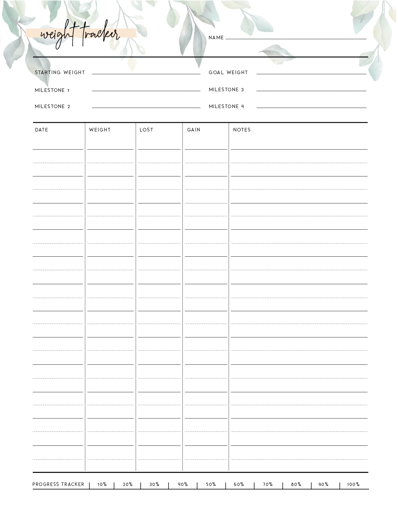 Printable Weight Loss Journal