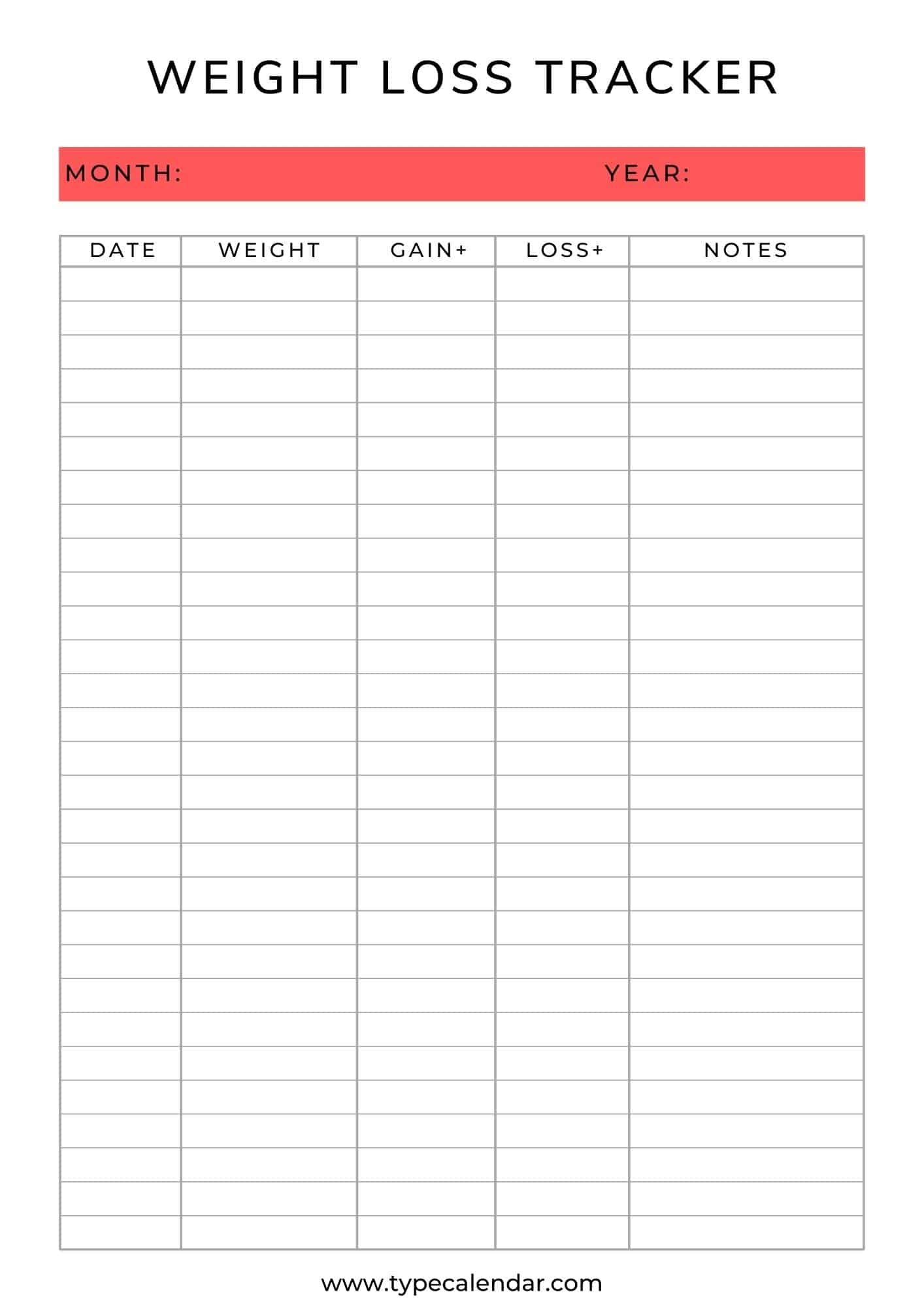 Weight Loss Chart Log