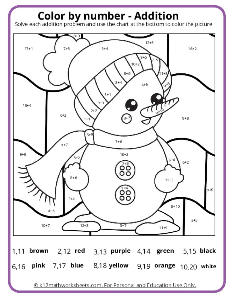 Winter Color By Number Pages K12 Math Worksheets Winter Color By Number Pages K12 Math Worksheets